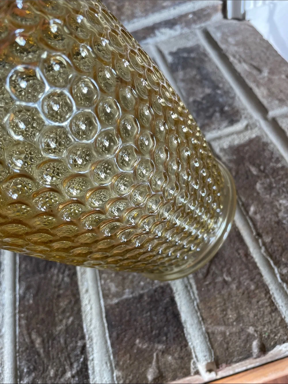 Vintage 1970s Amber Coin Dot (Thumbprint) Pressed Glass Vase – 8” Tall EUC